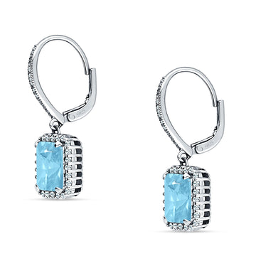 Emerald Cut Leverback Earrings Simulated Aquamarine 925 Sterling Silver Wholesale